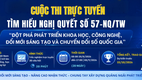 Cuộc thi trực tuyến “Tìm hiểu Nghị quyết số 57- NQ/TW ngày 22/12/2024 của Bộ Chính trị về đột phá phát triển khoa học, công nghệ, đổi mới sáng tạo và chuyển đổi số quốc gia” trên địa bàn tỉnh Quảng Ngãi;